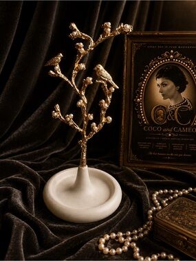 🌹 Gold Bird Pearl Jewelry Stand | Branch Tree Ring Holder Trinket Display Decor